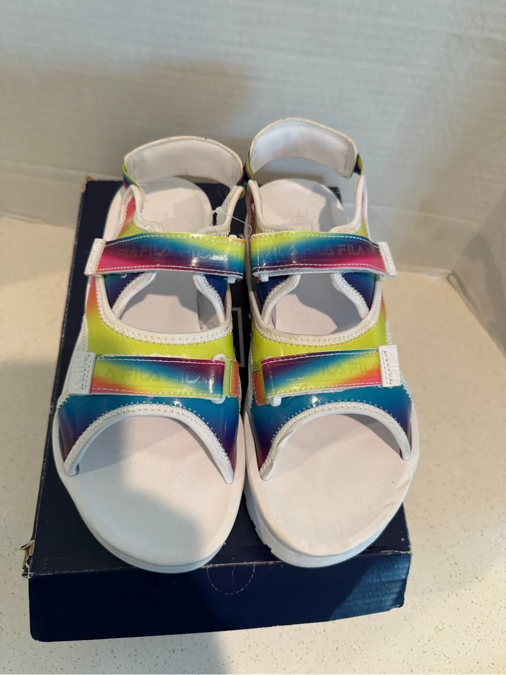Fila Kids Rainbow Strappy Platform Sandals - White & Multicolor